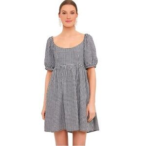 Tuckernuck Black and White Gingham Puff-Sleeve Mini Dress